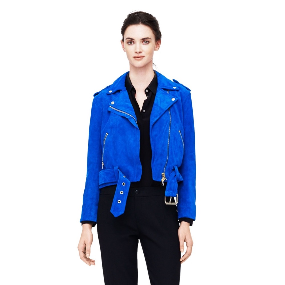CLUB MONACO Ela Suede Blue Moto Jacket